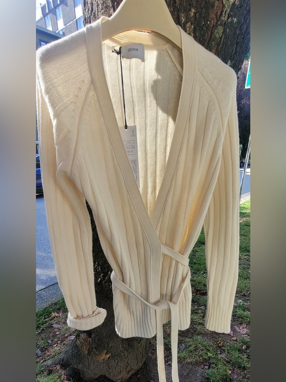 Authentic ERDEM Cream Ribbed Wrap Cardigan New with Tags